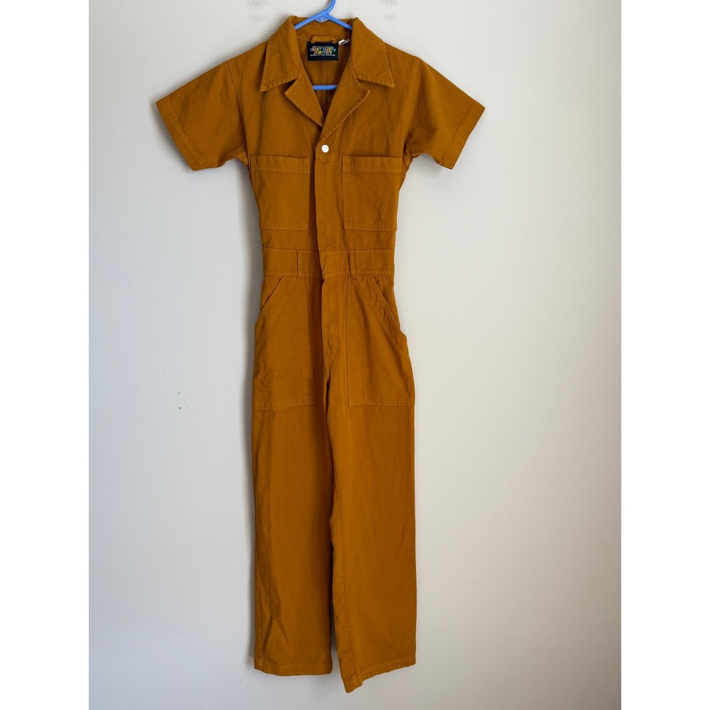 Big Bud Press Jumpsuit Women XS Mustard Yellow Short Sleeve Work Suit